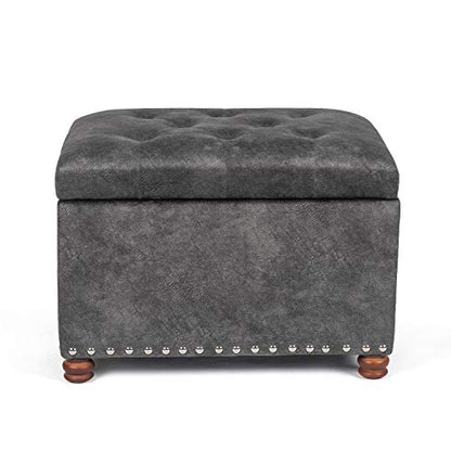 Adeco High End Classy Tufted Accents Rectangular Storage Bench Ottoman Footstool,Heather Gray - color: Grey - Tufted