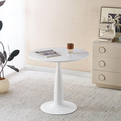 Round Dining Table for 4-6, 31.5 Inch White Tulip Pedestal Table, Mid Century Modern Bistro & Kitchen Table with MDF Top, Multi Functional for Small Space, Living Room, Office, Easy Assembly