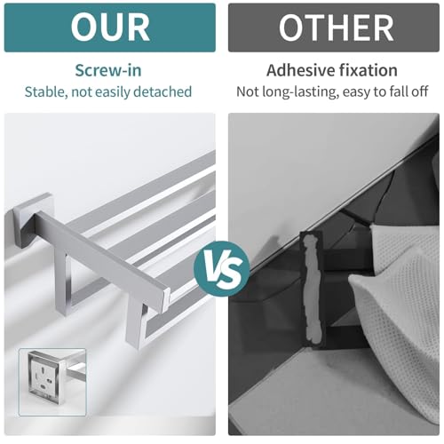 STWWO Double Towel Racks for Bathroom Wall Mounted, 24 Inch, Brushed Nickel | Double Towel Bar with Shelf, Dual Towel Rack with Shelf, Stainless Steel Hand Towel Hanger, Bath Towel Holder for Wall - color: Brushed Nickel