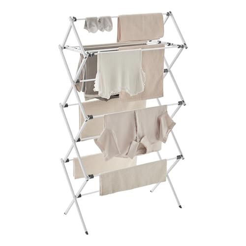 SONGMICS Foldable Clothes Drying Rack, Laundry Drying Rack, Clothes Airer, Steel Frame, 14.6 x 29.5 x 53.2 Inches, Easy Assembly, Indoor Outdoor Use, White ULLR770W01 - color: White, size: 29.5" W