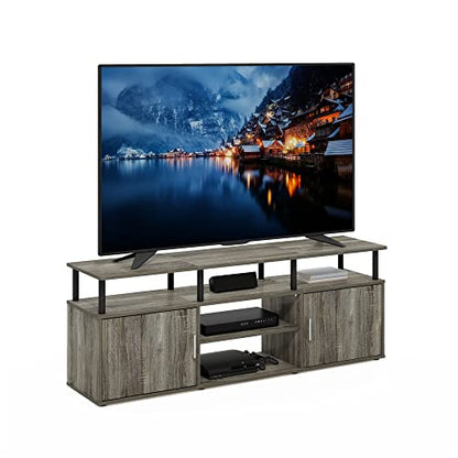 Furinno Jensen Entertainment Center Stand for TV up to 70 Inch, Plastic Pole, French Oak Grey/Black/Black - color: French Oak Grey/Black/Black