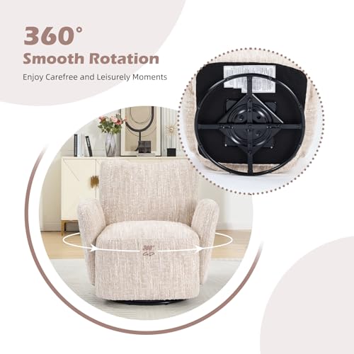 Swivel Accent Chair, 360 °Swivel Barrel Chair, Modern High-Back Armchair with Padded Armrest, Soft Cushion, Comfy Single Sofa for Living Room, Bedroom, Beige - color: Beige