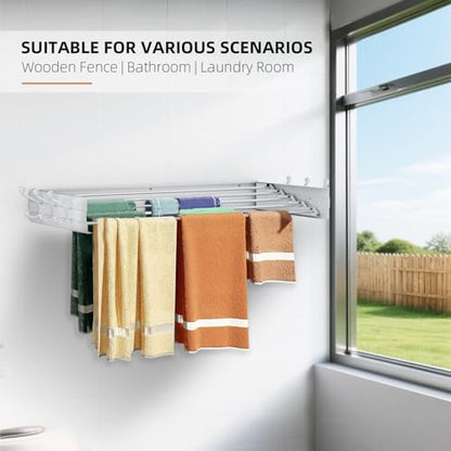Laundry Drying Rack, Collapsible Wall Mounted Clothes Drying Rack - Foldable,Space Saving, 13.2 Linear Ft, 5 Aluminum Rods, 60 lb Capacity (White, 40" Wide) - size: 40"