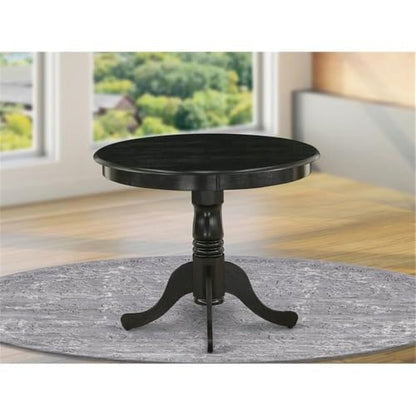 Bowery Hill Round Rubber Wood Dining Table, 30"H x 36"W x 36"D, Wirebrushed Black Finish, Pedestal Base, Durable Construction, Mid-Century Style, Small Kitchen or Dining Room Table for Limited Spaces - color: Black