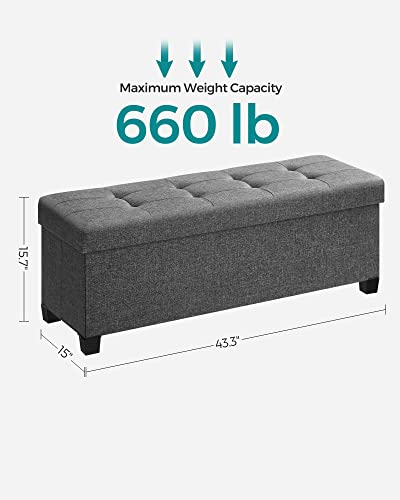 SONGMICS Storage Ottoman Bench, Foldable Foot Rest with Legs, 15 x 43 x 15.7 Inches, End of Bed Bench, Storage Chest, Load up to 660 lb, for Living Room, Bedroom, Entryway, Slate Gray ULSF018G01 - color: Dark Gray, style: without Flipping Lid