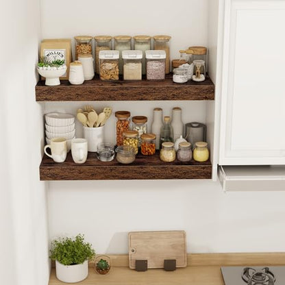 Acovy 30 Inch Floating Shelves, 12" Deep Floating Shelf Wall Mounted, 30" Wall Shelves, Rustic Deep Bookshelf, Extra Deeper & Thicker Display Shelves for Bedroom, Living Room, Brown, Set of 2 - color: Brown, size: 12"Wx30"L-2pcs