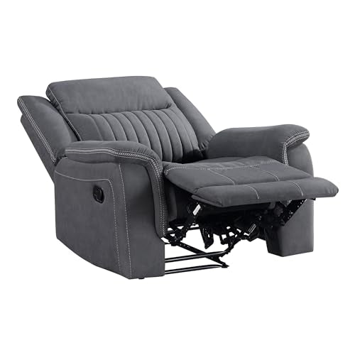Lexicon Polished Microfiber Wall Hugger Manual Reclining Chair, Gray | 39.5"W Manual Recliner, Home Theater Seating for Living Room/Office/Apartment - color: Grey, size: Recliner