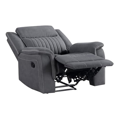 Lexicon Polished Microfiber Wall Hugger Manual Reclining Chair, Gray | 39.5"W Manual Recliner, Home Theater Seating for Living Room/Office/Apartment - color: Grey, size: Recliner