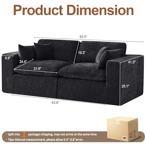 83''Cloud Boneless Sectional Couch, Modular Sectional Sofa Deep Seat, Upholstered Convertible Comfy Loveseat Chenille Memory Foam Sofa Couches for Living Room, Dark - color: Dark, size: 83"/2 Seater