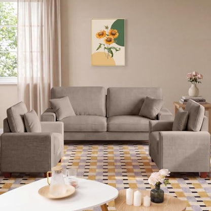 DOPEDIO 71.25" Sofa Set, Chenille Loveseat & 2 Accent Chairs, Brown | Modern chenille sofa set with removable covers, spring cushions, solid wood frame, easy assembly for comfortable living rooms - size: 71.25 inch + 2 Single, style: Brown Chenille