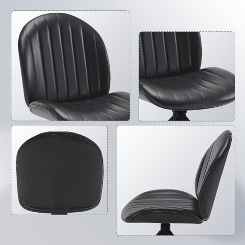 PU Leather Swivel Office Chair No Wheels, Small Comfy Mid Century Armless Desk Chair, Cute Swivel Vanity Chairs No Wheels for Small Spaces, Bedroom,Living Room,Home Office, Black - color: Black-pu