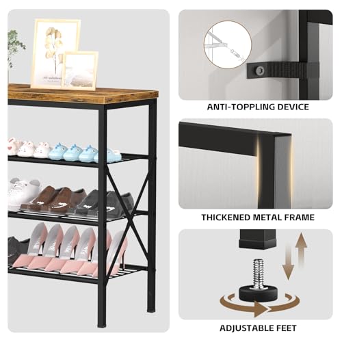 4-Tier Tall Shoe Rack, Large Capacity Shoe Shelf Holds 16 Pairs, Shoe Shelf for Entryway, Hallway, Living Room, Rustic Brown - color: Rustic Brown, size: 27.8" x 10.8" x 26.6"