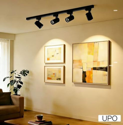 UPO 4-LED Track Lighting kit, 3000 Lumens 4000K,Ceiling Spot Lighting for Kitchen, Living Room, Bedroom Adjustable Track Head Easy Installation, LED Bulbs Included, Black - color: 4000k black
