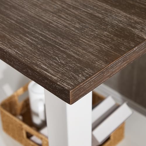 Kmax 47.25" Kitchen Island with Storage, Farmhouse Solid Wood Stationary Dining Table with Large Worktop, Modern Coffee Bar Table for Small Space, Brown Brush and White - color: White- Brown Brush