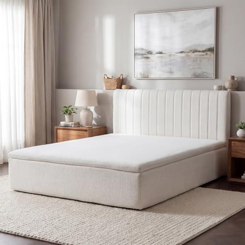 Full Compression Bed Boneless Bed Frame with Mattress and Headboard - color: Off White, size: Full