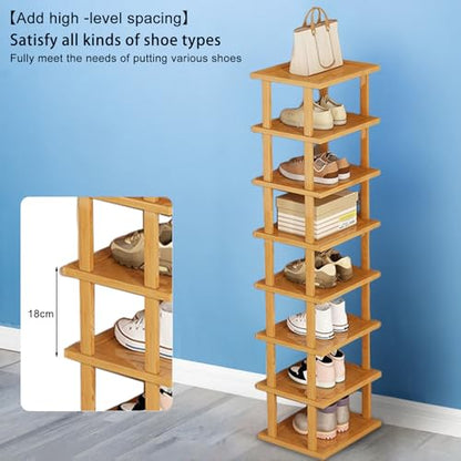Wood Shoe Rack 5/7/8 Tier - Vertical Shoe Rack for Small Spaces, Tall Narrow Shoe Rack Organizer for Closet Entryway Corner Garage and Bedroom, Skinny Shoe Shelf with Free Stackable DIY (XL) - size: X-Large