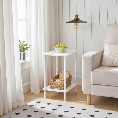 HOOBRO End Table, Small Side Table, Nightstand with 2-Layer Storage Shelves, Sofa Table for Small Spaces, Living Room, Bedroom, Stable Frame, Easy Assembly, White WW09BZ01 - color: White