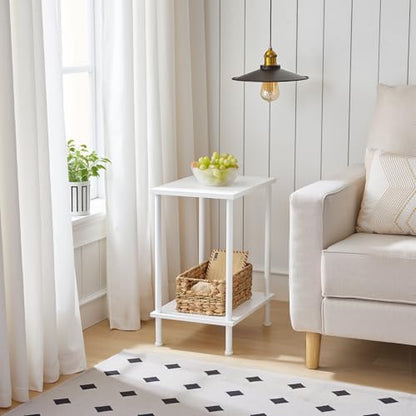 HOOBRO End Table, Small Side Table, Nightstand with 2-Layer Storage Shelves, Sofa Table for Small Spaces, Living Room, Bedroom, Stable Frame, Easy Assembly, White WW09BZ01 - color: White
