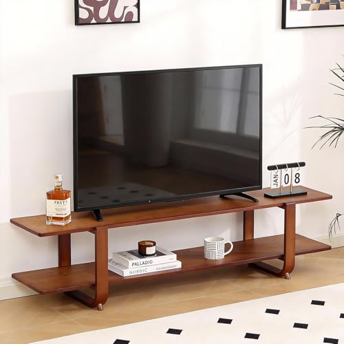 Walnut TV Stand for 65-Inch TVs, 2 Open Shelves, Modern Media Console | Bamboo Construction, Mid Century Style, Open Storage for Electronics and Decor in Living Rooms and Bedrooms - color: Walnut