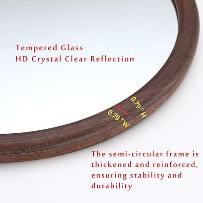 Round Wood Grain Wall Mirror 30" Large Farmhouse Decorative Vanity Mirrors | Tempered Glass Natural Walnut Frame for Bathroom, Entryway, Living Room (Walnut, 30"L x 30"W)