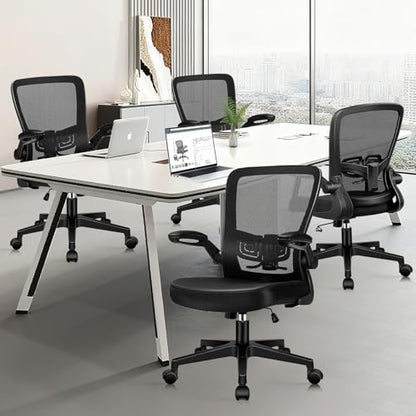 Desk Chairs with Wheels, Ergonomic Mesh Office Chair Adjustable Height and Swivel Lumbar Support Home Office Chair with Flip Up Armrests, Set of 6 - color: Black, size: 6PK
