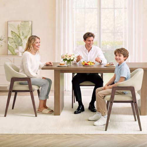 MALOL Wooden Dining Chairs Set of 6, Faux Leather, Curved Open Back, Khaki - color: Khaki, size: Set of 6