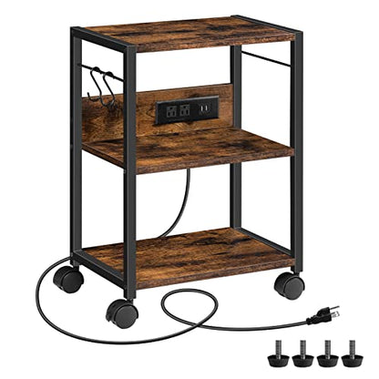 MAHANCRIS Industrial Printer Cart, 3-Tier Mobile Printer Stand, Rolling Cart with Power Outlets and USB Ports, Home Printer Stand with 2 Hooks, for Office, Living Room, Rustic Brown PTHR40E01Z - color: Rustic Brown
