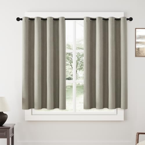 ChrisDowa Sand Blackout Curtains 45 Inches Long 2 Panels for Bedroom | Room Darkening,Light Blocking,Thermal Insulated,Faux Linen,Farmhouse,Grommet,Window Treatment,Drapes,Living Room,52x45 - color: Sand, size: 52"W x 45"L (Pack of 2)