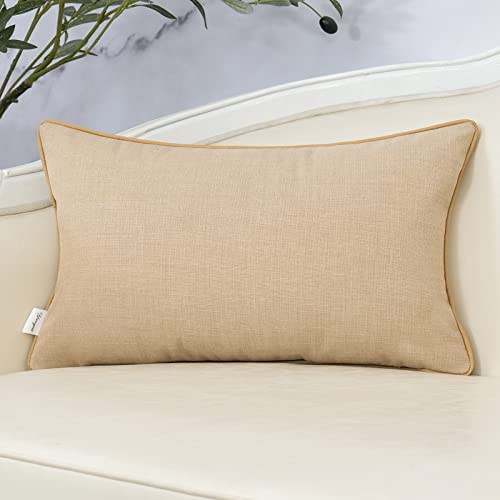 Patchwork Pillow Cover 12x20 Inch Luxury Cotton and Linen Cushion Cover Rectangle Pillowcover for Couch Bedroom Living Room,Khaki - color: Khaki, size: 20" x 12" (Pack of 1)
