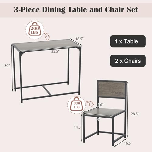 Giantex 3-Piece Dining Table Set for 2, Small Industrial Kitchen Table with 2 Chairs, Metal Frame, Space Saving Dinette Set for Breakfast Nook Dinner Small Space Apartment Living Room, Grey Oak - color: Grey