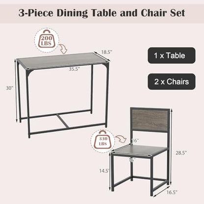 Giantex 3-Piece Dining Table Set for 2, Small Industrial Kitchen Table with 2 Chairs, Metal Frame, Space Saving Dinette Set for Breakfast Nook Dinner Small Space Apartment Living Room, Grey Oak - color: Grey