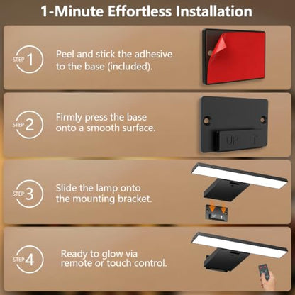2 Pack Picture Lights for Wall, 6000mAh Battery Operated Wall Sconce with Remote, LED Lights for Pictures on Wall with Dimmable, No-Drill Cordless Picture Light for Frame, Gallery, Dartboard
