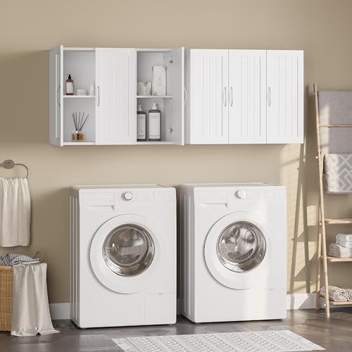 Yaheetech 3-Door Wall Mounted Bathroom Storage Cabinet, Laundry Room, White | MDF with Soft Close Doors and Adjustable Shelves, a Roomy Mirrorless Medicine Cabinet for Over the Toilet, Kitchen or Garage - style: 3 Doors