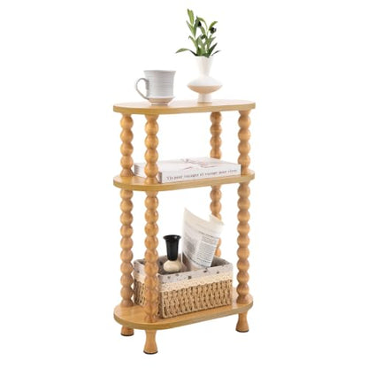 3-Tier Narrow Side Table, Slim End Table for Small Spaces | Skinny wooden side table with shelf storage. Ideal as living room accent or bedroom nightstand.Easy assembly, space-saving - color: Nature