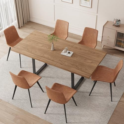 Mid-Century Extendable Dining Table Set, 51"-67", 6 Upholstered Chairs - color: Walnut Table-a, size: 51"-67"