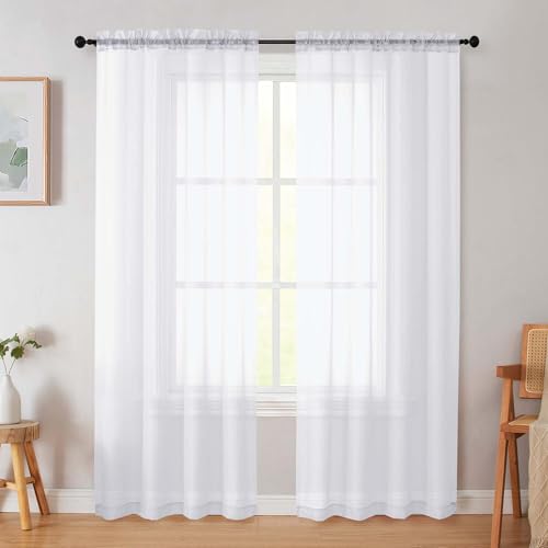 White Sheer Curtain for Bedroom Living Room 78 Inches Long 2 Panels Set, Solid Soft Airy Light Filtering Sheer Window Curtains, Modern Rod Pocket Door Curtain, White, 42" Wx78 L Inches - color: White, size: 42"W x 78"L (Pack of 2)