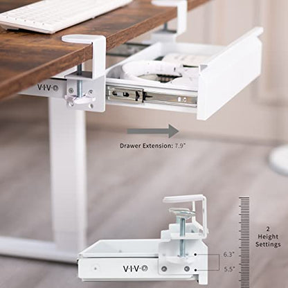 VIVO 16 inch Clamp-On Sliding Pull-out Drawer without Shell for Office Desk, Storage Organizer for Sit Stand Workstation, White, DESK-AC03C-W