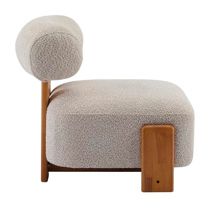Christopher Knight Home Jillian Modern Boucle Upholstered Accent Chair, Armless Living Room Single Lounge Sofa, Comfy Reading Chair for Bedroom, Low Profile Chair, Almond Beige+Brown