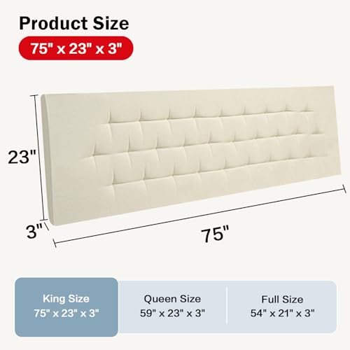 Upholstered Headboard King Size, 75" x 23" Easy No-Tools Wall Mounted Bed Headboards, Modern Linen Button Diamond Tufted Design, Beige - size: 75"x23"
