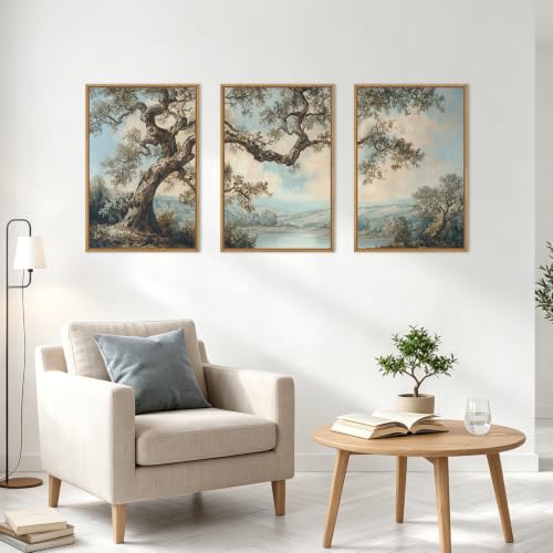 BINCUE Framed Vintage Tree Wall Art Set Neutral Landscape Wall Decor 16x24 | Mountains Lake Artwork,Rustic Forest Paintings,Botanical Wall Pictures,Abstract Tree Prints for Living Room Bedroom Office - color: Neutral Tree, size: 24"L x 16"W