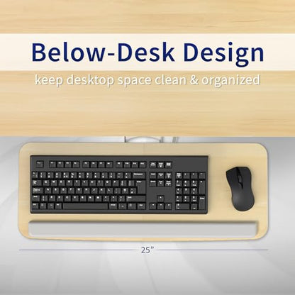 VIVO Light Wood Under Desk 25 x 10 inch Keyboard Tray, MOUNT-KB03C | Adjustable Computer Keyboard and Mouse Platform, Ergonomic Under Table Desk Mount Drawer, Full Swivel - color: Light Wood
