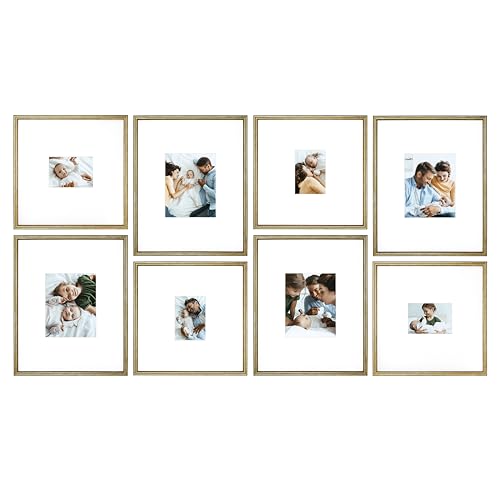 Arcadia Gallery Wall Frame Set, 16x20 and 16x16 Inch Matted Frames, 8 Piece, Brass - color: Brass