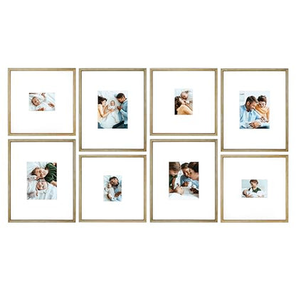 Arcadia Gallery Wall Frame Set, 16x20 and 16x16 Inch Matted Frames, 8 Piece, Brass - color: Brass