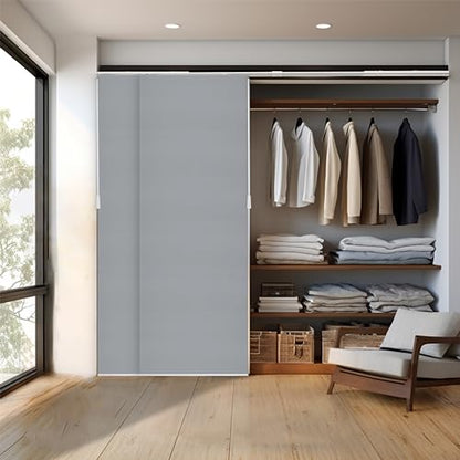 CHICOLOGY Panel Track Blinds, Jersey Grey, 86"x96", Cordless, Divider | 4 Fabric Panels, Fits 46–86″ Wide, Wall/Ceiling Mount, Room Divider Ready, Height Trimmable, Child & Pet Safe - color: Skyrise Grey