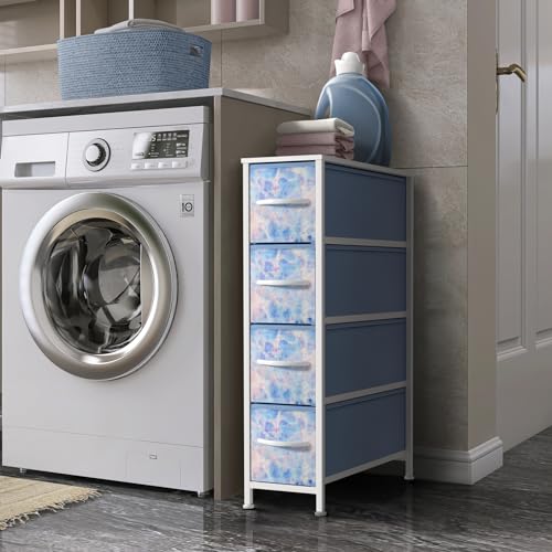 Sorbus Kids Narrow Dresser with 4 Drawers - Vertical Slim Storage Chest of Drawers with Steel Frame, Wood Top & Easy Pull Fabric Bins for Small Spaces, Closets, Bedroom, Bathroom & Laundry - color: Pastel Tie-dye, style: 4 Drawer