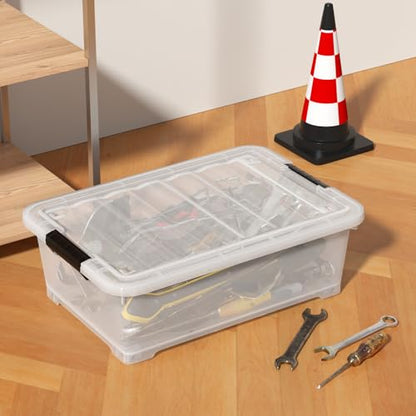 20 Quart Plastic Under Bed Storage Bins with Lid, 4-Pack Clear Underbed Storage Containers with Wheels - size: 20 Quart