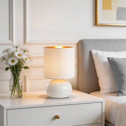Hamucd Ceramic Table Lamps Set of 2, Modern Classic Bedside Lamps for Nightstand, Small Table Lamp for Bedroom Living Room Desk End Table (White) - color: White