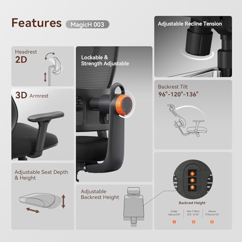 Ergonomic Home Office Chair, High Back Desk Chair with Unique Adaptive Lumbar Support, Adjustable Headrest, Seat Depth Adjustment, 96°-126° Tilt Function, Adjustable Armrest Recliner - color: Black