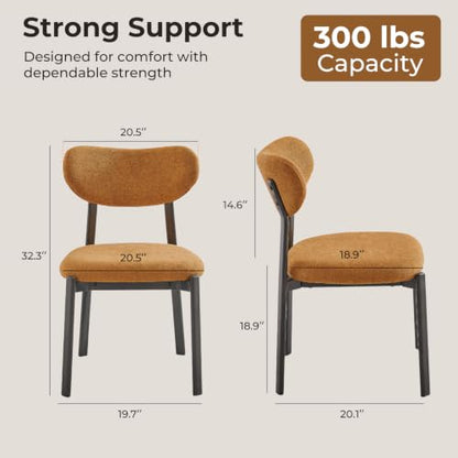 Dining Chairs Set of 2, Modern Upholstered Fabric Kitchen Chairs | Textured Fabric, Curved Back, Upholstered Seat, Metal Frame, Dining Room, Kitchen, Breakfast Nook, Restaurant,Brownish yellow - color: Brownish Yellow, size: Set of 2