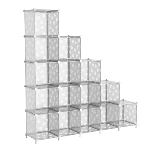 UNKU 16 Cube Storage Organizer, Closet Organizer Storage Shelf,Translucent | DIY Stackable Bookcase, Clothes Organizer Shelves for Closet, Bedroom, Living Room, Cabinet, Home, Office - color: Clear, size: 15cube